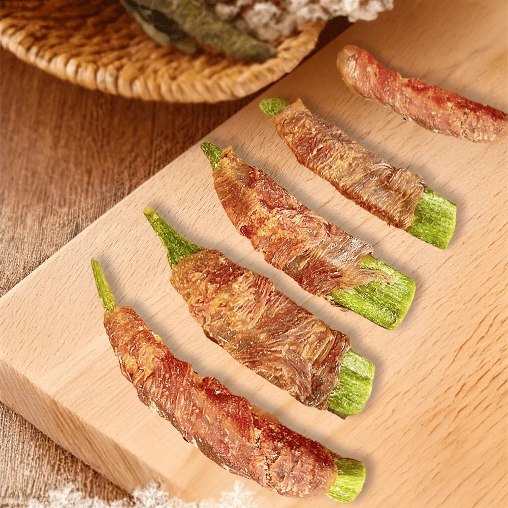 Chicken Wrapped Okra Dog Treats